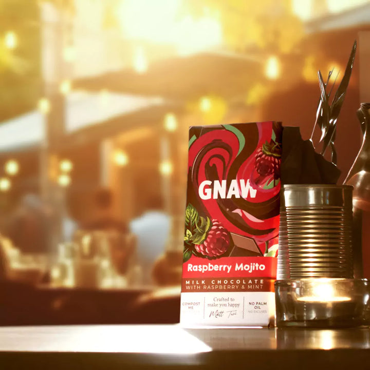 GNAW Raspberry Mojito Chocolate Bar Lifestyle Image